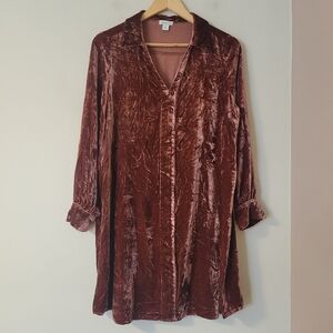 Sundance Women's Hendrix Long Sleeve Velvet Shirt Dress Boho Silk Blend Medium